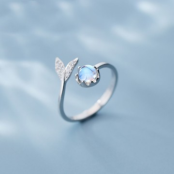 招財轉運魚戒指鑲嵌寶石琉璃甜美開口ins風潮小眾戒指女S925純銀