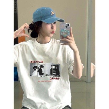 【鹿向南】100%純棉 t恤 短袖上衣女 韓系衣服 顯瘦上衣 印花 t恤 學生黨衣服