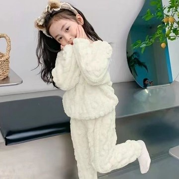 【台灣出貨】女士長款睡褲秋冬珊瑚絨加厚兒童仙女保暖長褲法蘭絨家居服套裝長袖睡衣保暖加絨兩件套套裝兒童家居服