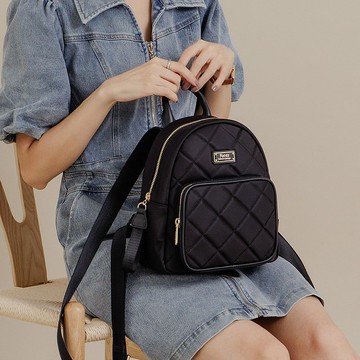 菱格輕量防潑水真皮拼接尼龍包/女後背包-(FKE7330)