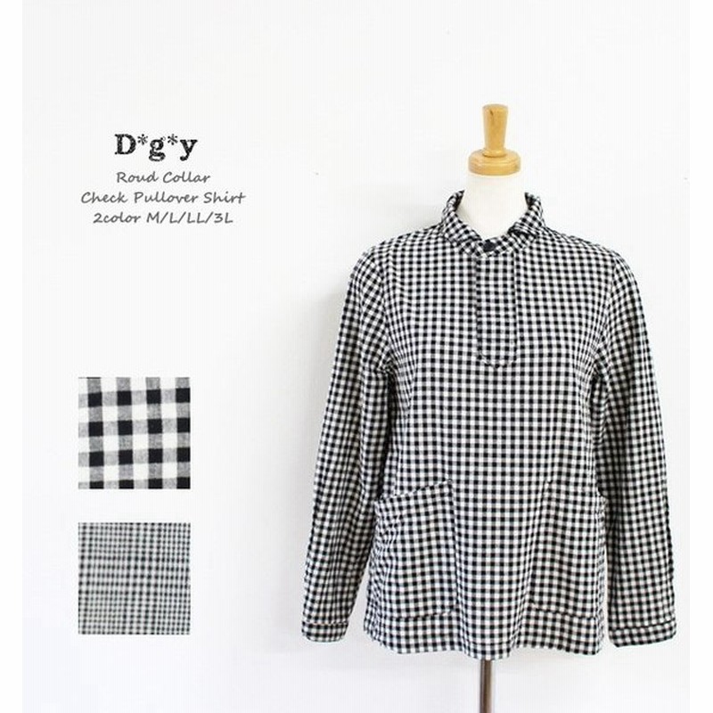 D G Yディージーワイ 丸衿と大きいポケットが可愛い チェック柄オックスプルオーバーシャツ ギンガムチェック グレンチェック 大きいサイズあり L Ll 3l 通販 Lineポイント最大get Lineショッピング