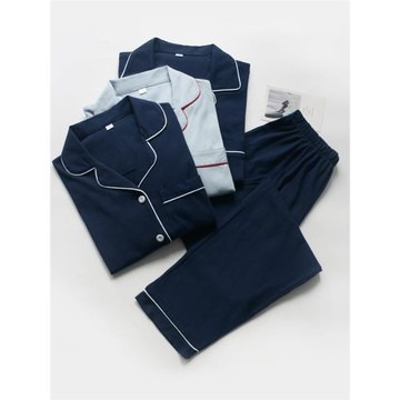 日系睡衣春秋款女男士2021年新款純棉長袖簡約冬季情侶家居服套裝