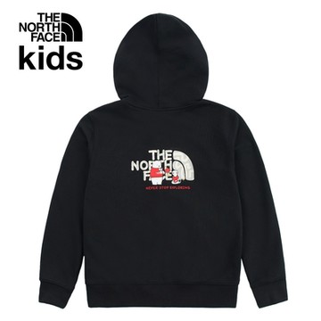 【The North Face 官方旗艦】新年款-北面兒童黑色趣味蛇年印花連帽外套｜8CFZJK3