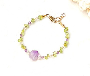 橄欖石 紫水晶 白水晶 淡水珍珠 紫晶骨幹原礦能量 黃銅手鍊 客製