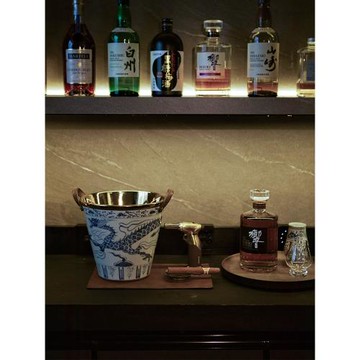 七月長景德鎮彌云齋陶瓷冰桶青花手繪祥龍紋手提冰鎮紅酒桶香檳桶