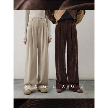 南瓜谷 秋日摩卡~霧感雪尼爾老錢美拉德休閑褲高腰闊腿顯瘦褲子女