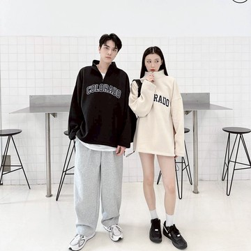 【衣衫倉庫】韓國 COLORADO  刷毛 拉鍊大學T 刺繡  情侶  立領 長袖男