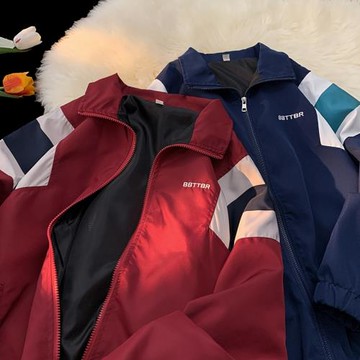 戶外拼色沖鋒衣男美式復古潮牌寬松運動夾克防風防水風衣休閑外套