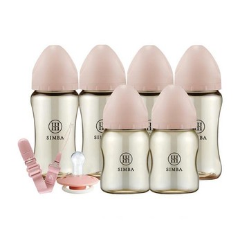 小獅王辛巴 咬咬喝喝進階組！新生起手包(扭扭奶嘴組)(夜光／栗粉) 2532元