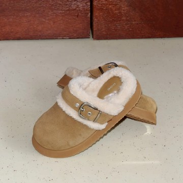 韓國 KHIHO 麂皮鋪毛厚底拖鞋 淺棕 - 淺棕 24.5（IT / EU 37.5）