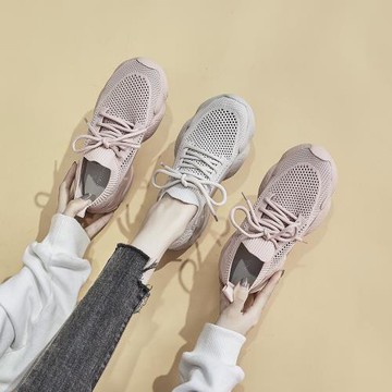 WANSSENY2024夏季新款透氣網面老爹鞋女百搭軟底旅游鞋厚底運動鞋