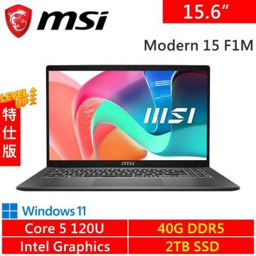 MSI微星 Modern 15 F1MXG-1039TW-SP11 15.6吋 灰(Intel Core 5 120U/40G DDR5/2TB SSD/W11)特仕版
