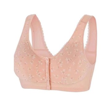 新款中老年媽媽無鋼圈收副乳聚攏內衣文胸前扣大媽棉質背心胸罩女