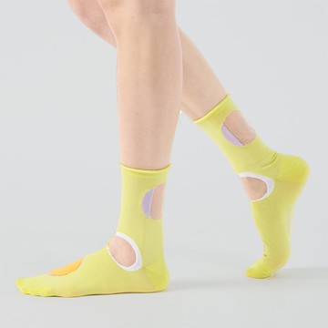 是圓不是圓 透明紗中筒襪 - 亮黃(M)