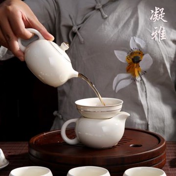 凝雅德化象牙白瓷描金功夫茶具陶瓷茶壺蓋碗紅茶泡茶器韓日式創意