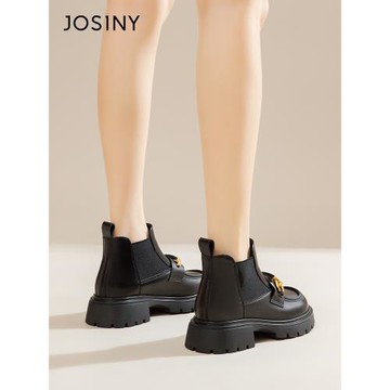 卓詩尼厚底切爾西靴女2025年秋季新款短靴英倫風單靴粗跟煙筒靴子