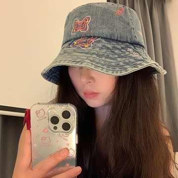 日系蝴蝶結漁夫帽女夏季水洗做舊大頭圍百搭遮陽顯臉小透氣防曬帽