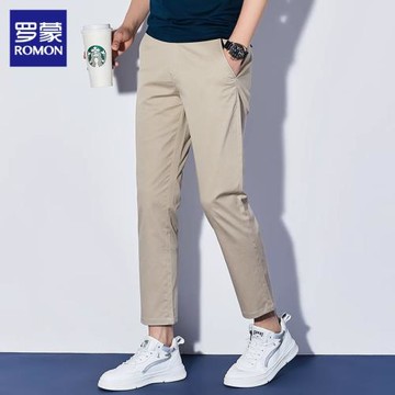 羅蒙休閑褲男士2025年夏季薄款潮流修身小腳運動彈力長褲子男褲子