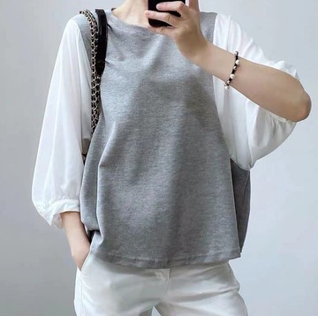 春夏拼接七分袖上衣