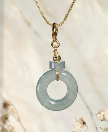 【願‧平安】冰種翡翠平安扣項鍊 14K包金 | 天然A貨翡翠 | 送禮