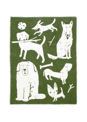 MATTI PIKKUJÄMSÄ合作款羊毛毯 (狗狗集會 橄欖綠/小)