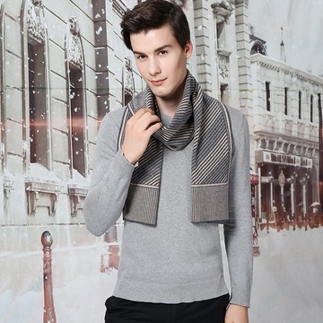 純羊毛圍巾男披肩-斜條紋拼色提花禦寒配件情人節生日禮物3色74bl35【獨家進口】【米蘭精品】