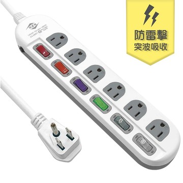 WEITIEN CK-3661-15 3孔6開6座 防雷擊 突波 電腦 延長線 15尺/4.5M
