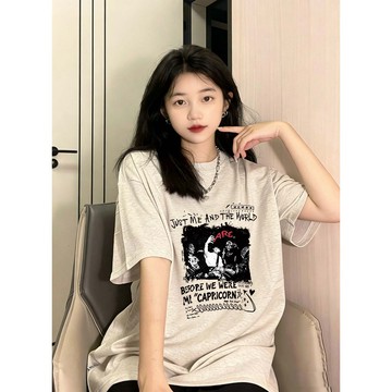 【鹿向南】100%純棉 女生衣服 美式復古 印花 t恤 短袖 t恤 顯瘦上衣 夏日穿搭