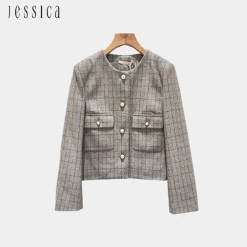 JESSICA - 經典格紋羊毛圓領小香風外套235007