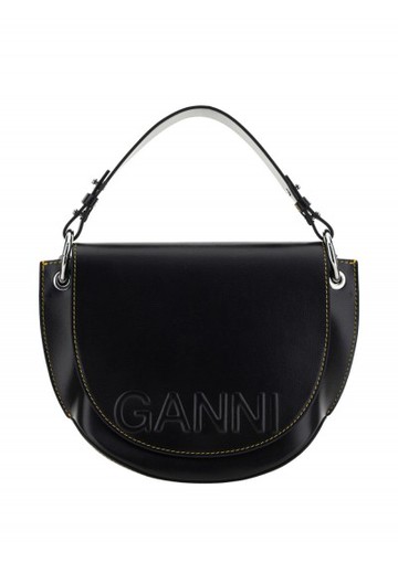 Ganni - Banner Saddle Handbag - Womens - Black