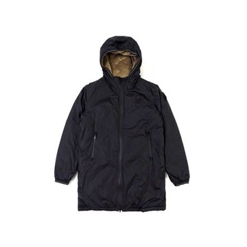 美系戶外BL@uer大童黑色抓絨連帽拉鏈口袋徽章刺繡中長款夾克外套