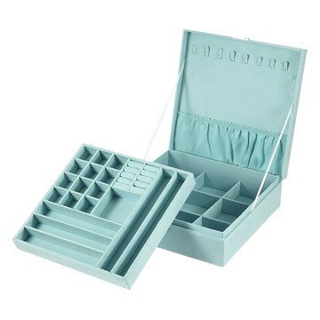 歐式麂皮帶鎖珠寶盒  輕巧便攜  耐磨耐用  防塵防潮  藍色  1個