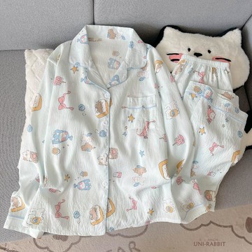 【臺灣出貨】春秋爆款翻領雲朵棉兩件套可外穿卡通少女印花家居服睡衣長袖長褲長袖睡衣女生睡衣居家睡衣大碼睡衣韓國居家服女睡衣