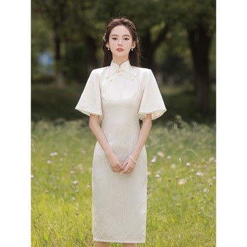 旗袍2025新款年輕款高端氣質少女倒大袖素雅日常改良版連衣裙夏季