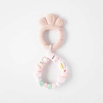 yian 熱氣球 兔子 珊瑚粉胡蘿蔔固齒器 / 客製化奶嘴鏈