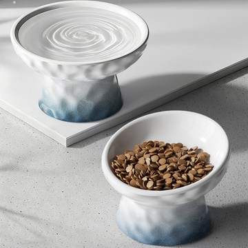 餐碗 陶瓷貓碗 14*14*12CM漸變藍色貓咪糧碗 貓咪食盆 寵物吃飯碗 貓飯碗