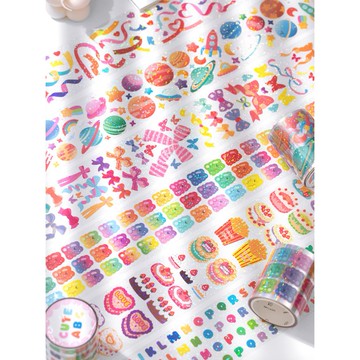 🍋檸檬青🍋清倉現貨炫彩果糖系列鐳射PET防水自帶離型紙膠帶8款5cm*3m貼紙手帳裝飾素材