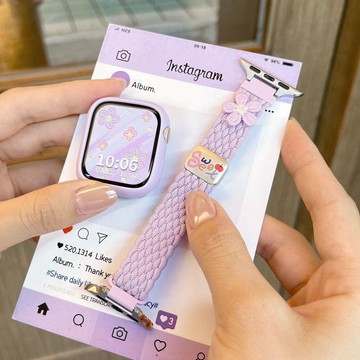 花邊波浪編織刺繡花朵適用iwatchS10錶帶applewatch蘋果手錶s9s8