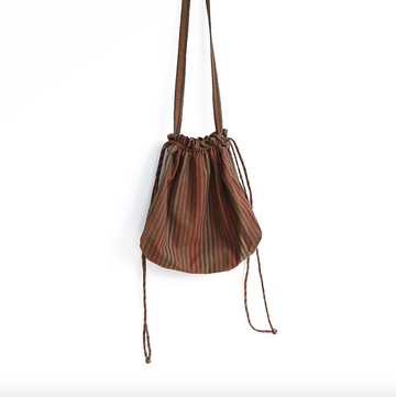 亞麻條紋單肩斜挎包 手提袋