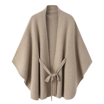 純山羊絨衫披肩斗篷女加厚V領系腰帶韓版寬松秋冬中長款開衫E2812