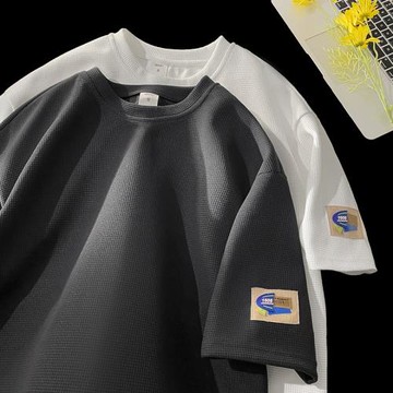 華夫格280克重磅t恤男夏季潮牌三本針小領口短袖美式簡約半袖上衣