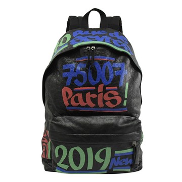 BALENCIAGA 巴黎世家 503221 城市塗鴉揉製小羊皮大後背包.黑綠