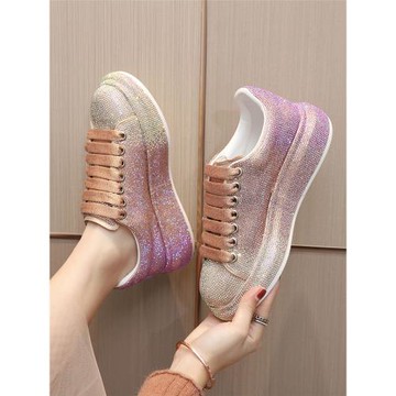 艾淇星空水鉆女鞋2025春季新款時尚百搭漸變滿鉆厚底休閑松糕鞋女