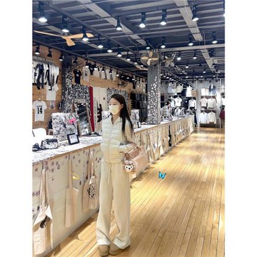 Cassie小表姐 陪你過冬 lulu雙層腰加絨衛褲女scuba闊腿休閑褲子
