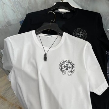 高端潮牌短袖T恤男馬蹄十字花燙鉆小標純色簡約高質感白色上衣潮