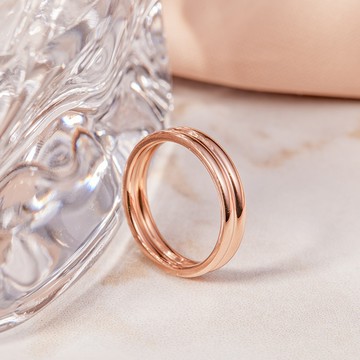 [鈦鋼]MARIGOLD際遇的圓環簡約玫瑰金雙層弧面戒指【KMD091】-玫瑰金