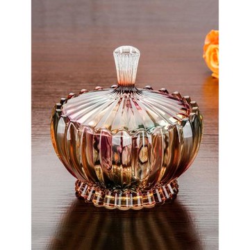 歐式金色高腳玻璃糖罐 創意現代 簡約 客廳干果零食瓜果糖缸帶蓋