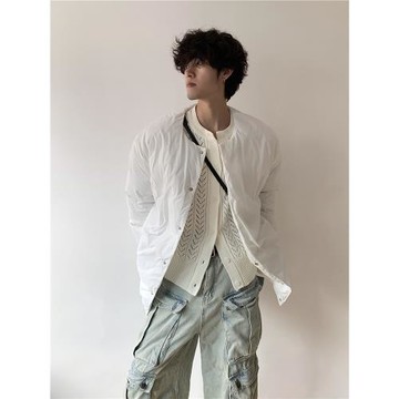 雨東林/韓版無領棉衣外套男寬松休閑百搭純色保暖面包服棉服冬季