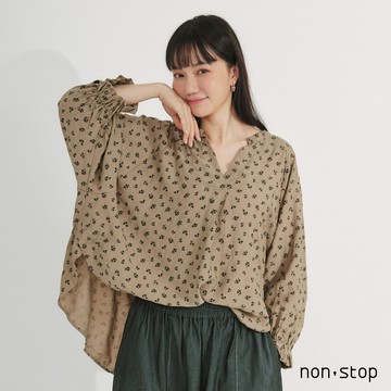 non-stop 小花綻放V領荷葉袖襯衫-2色