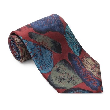 YUKIKO HANAI 日本抽象印花絹質領帶(酒紅色)